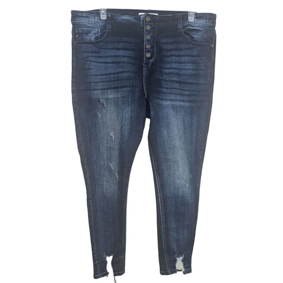 Kancan Curvy Sophia High Rise skinny button fly blue jeans distressed size 3XL - Picture 4 of 11